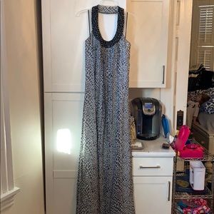 DVF Long Silk Snakeskin print Collared Dress Sz 14